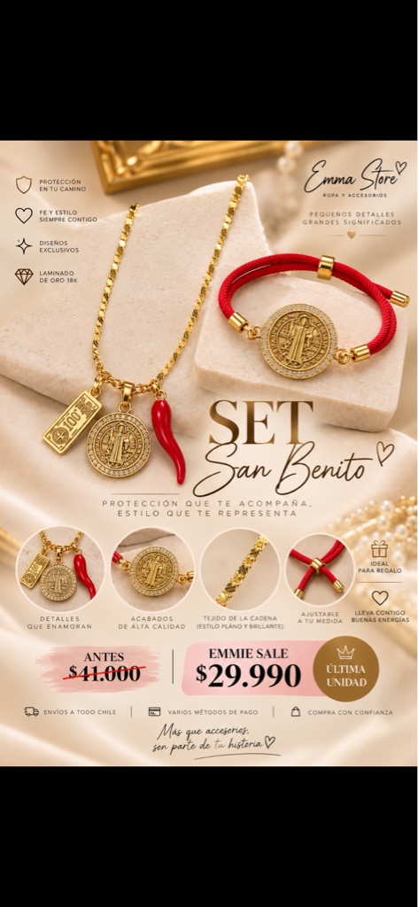 Set San Benito dorado y rojo