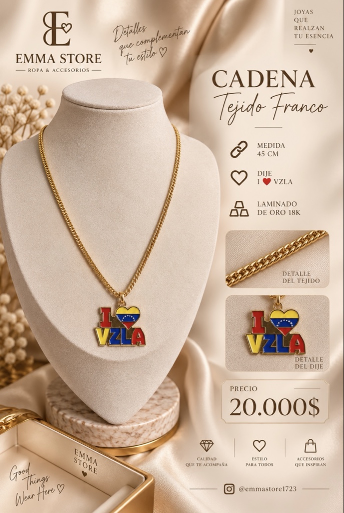 Cadena tejido franco dorada I ♥ VZLA