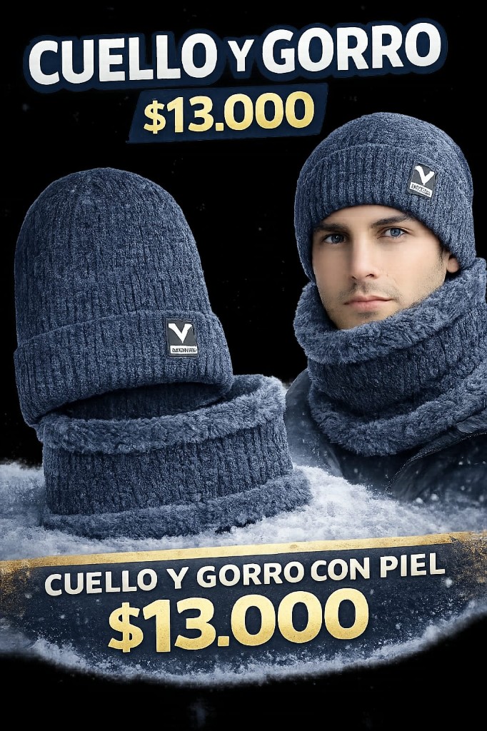 Cuello y gorro azul con piel