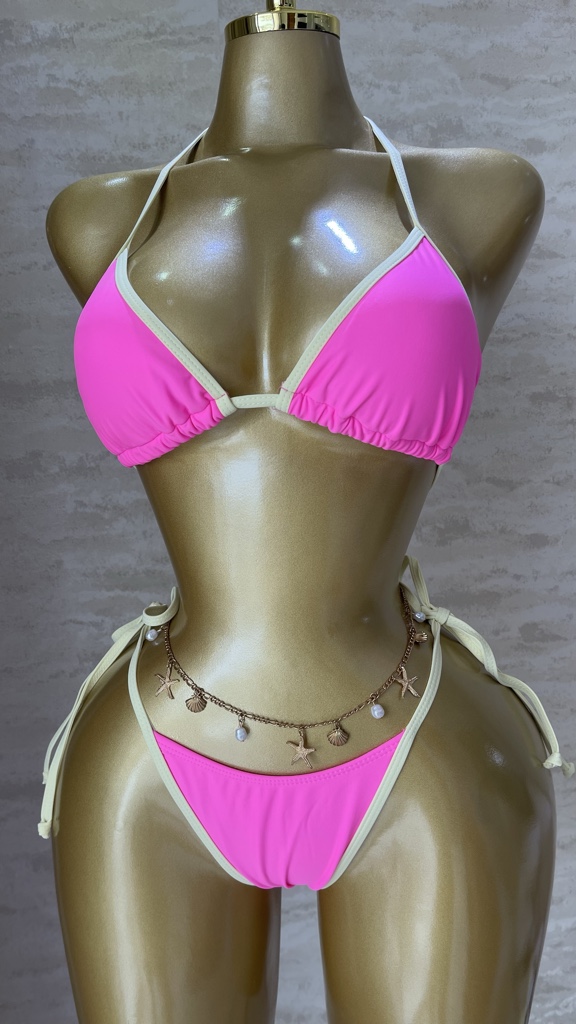 Bikini rosado borde amarillo