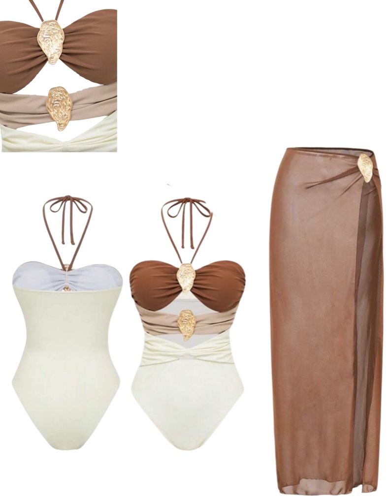 Traje de baño beige con pareo