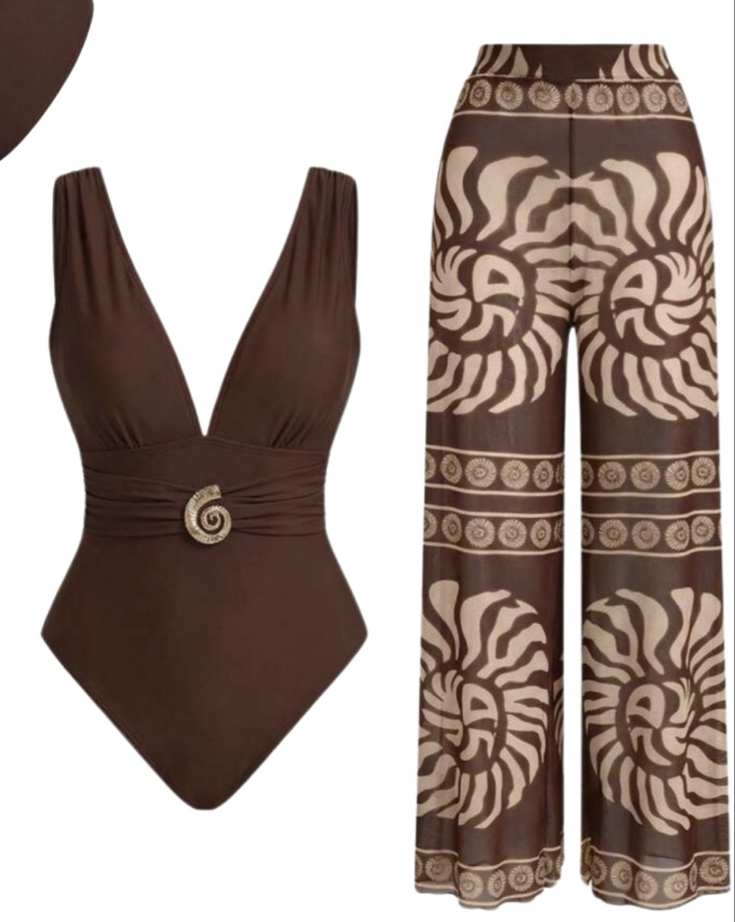 Bañador marrón estampado