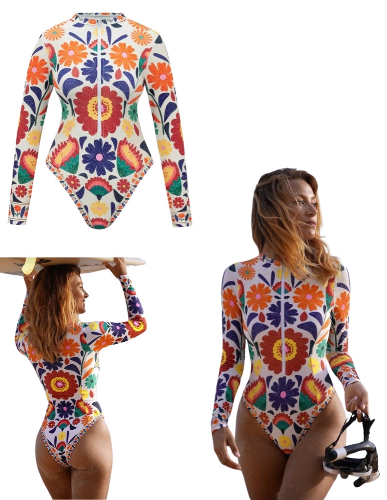Traje de baño floral manga larga