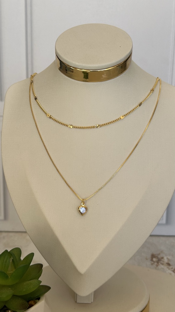 Collar doble punto corazón