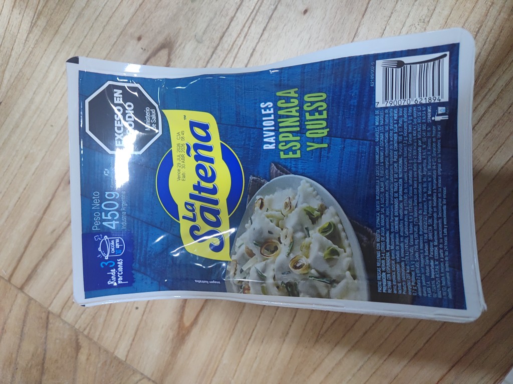 Ravioles La Salteña espinaca y queso