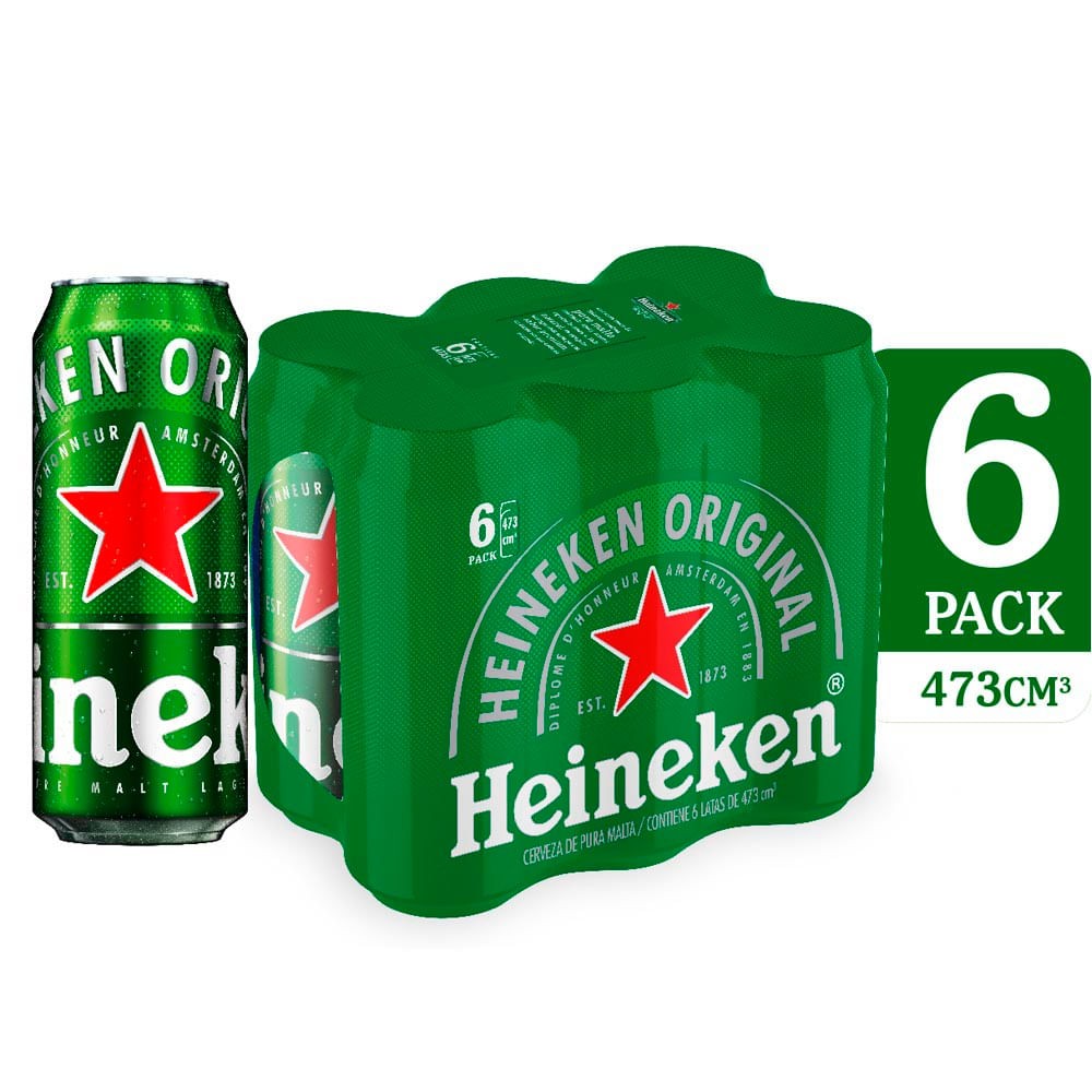 Cerveza Heineken lata 473ml pack x6