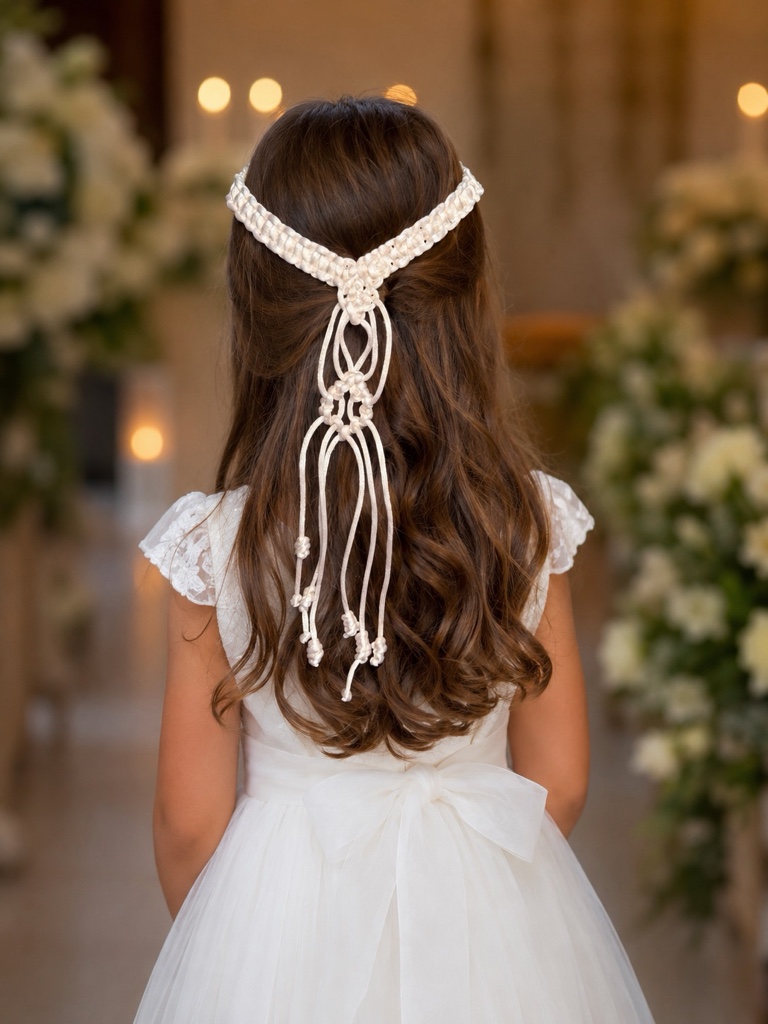 Enfeite de cabelo em macramê para Daminhas