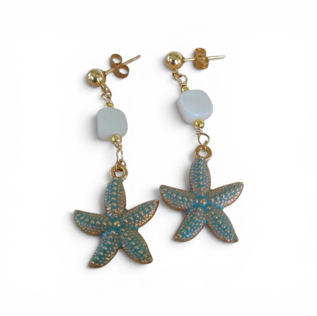 Blue Starfish Dangle Earrings