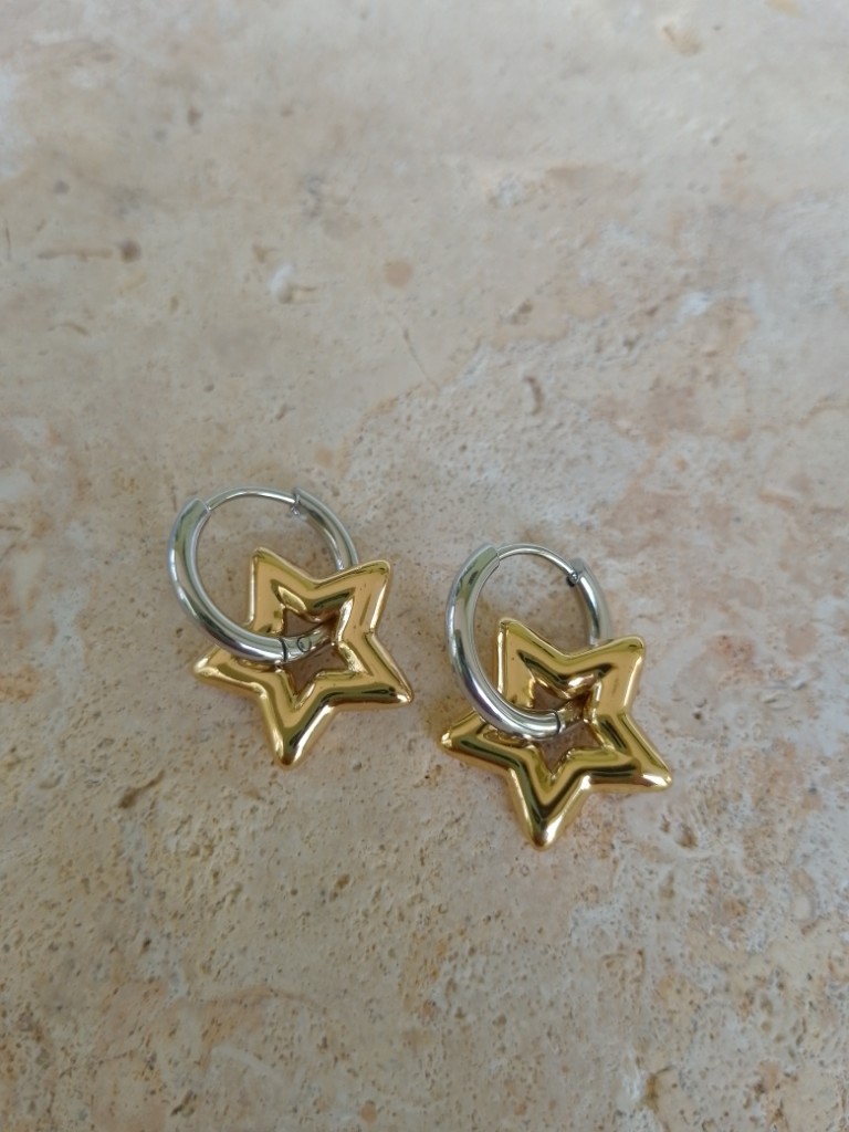 Star Hoop Earrings Two Tones |Stainless Steel