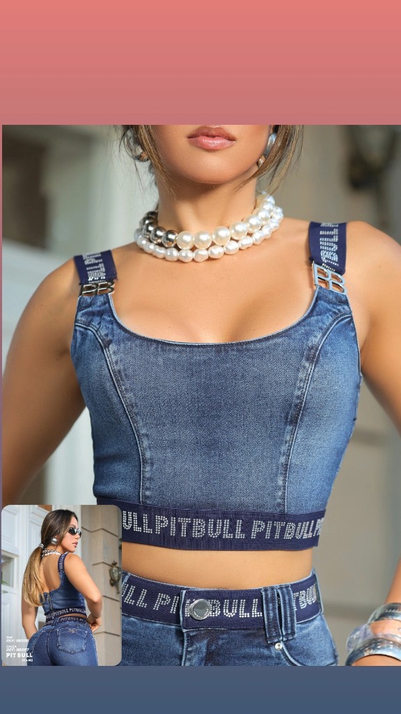 Top jeans azul escuro pit