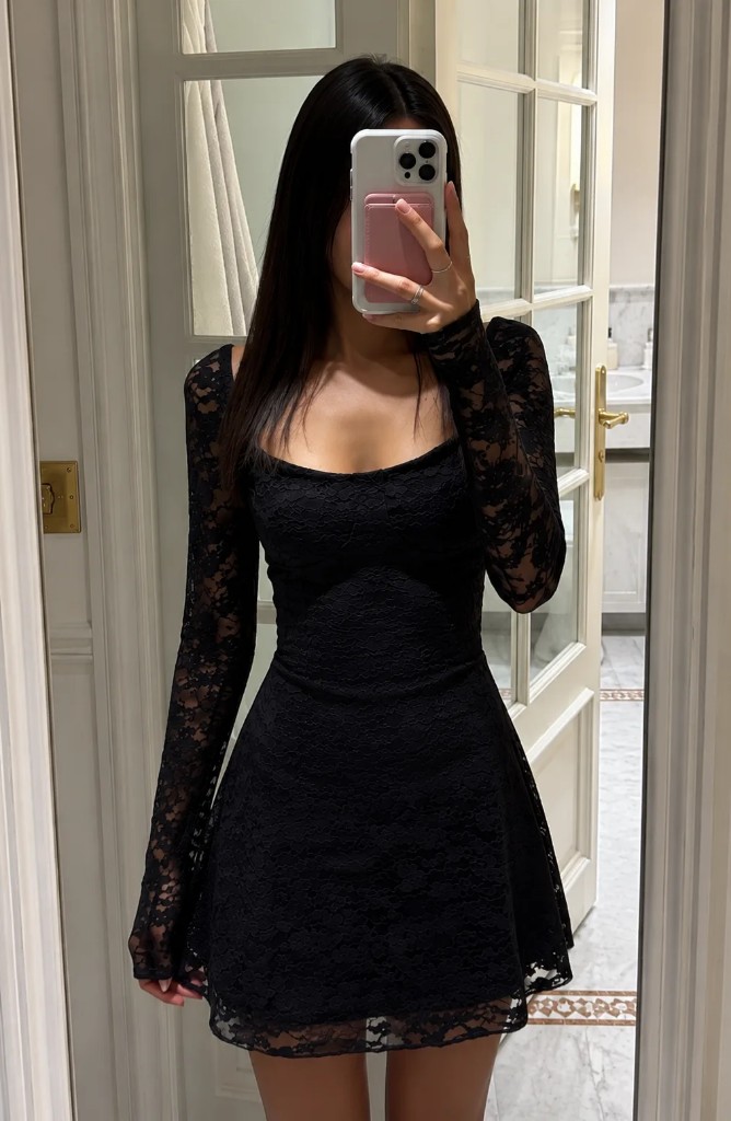 Vestido encaje manga princesa negro