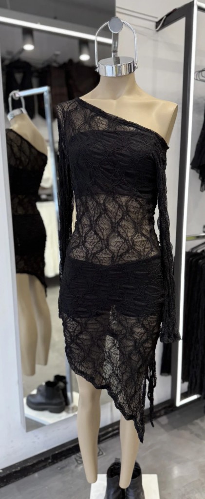 Vestido encaje daisy manga pico negro