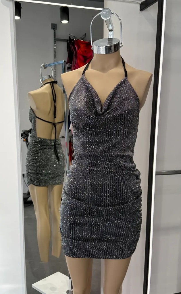 Vestido strass buche tiras espalda negro