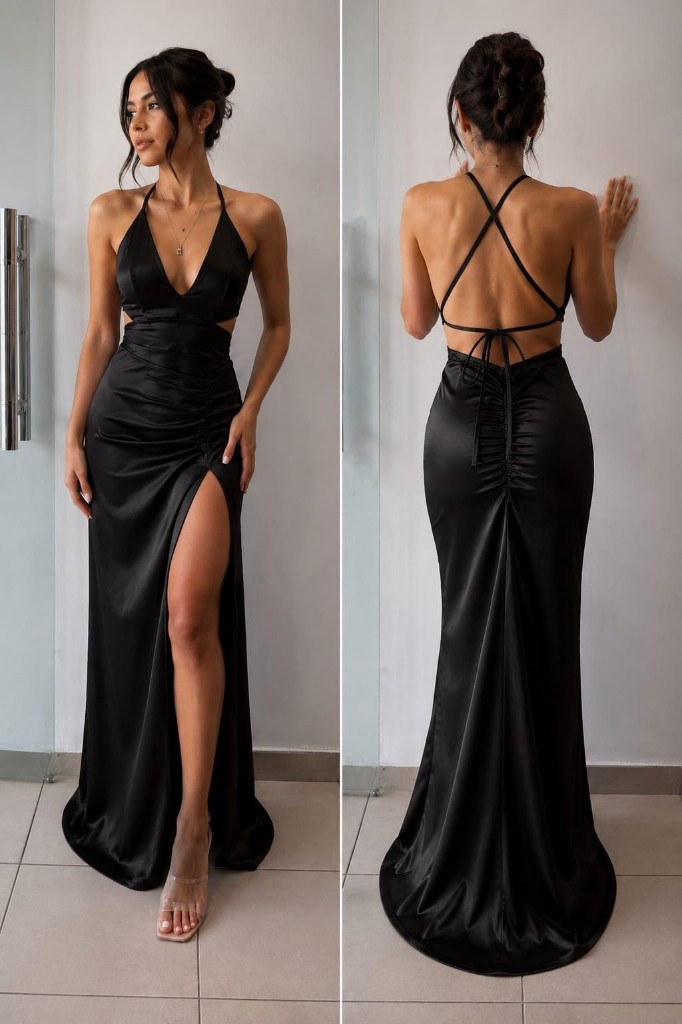 Vestido Escote en V y Frunce