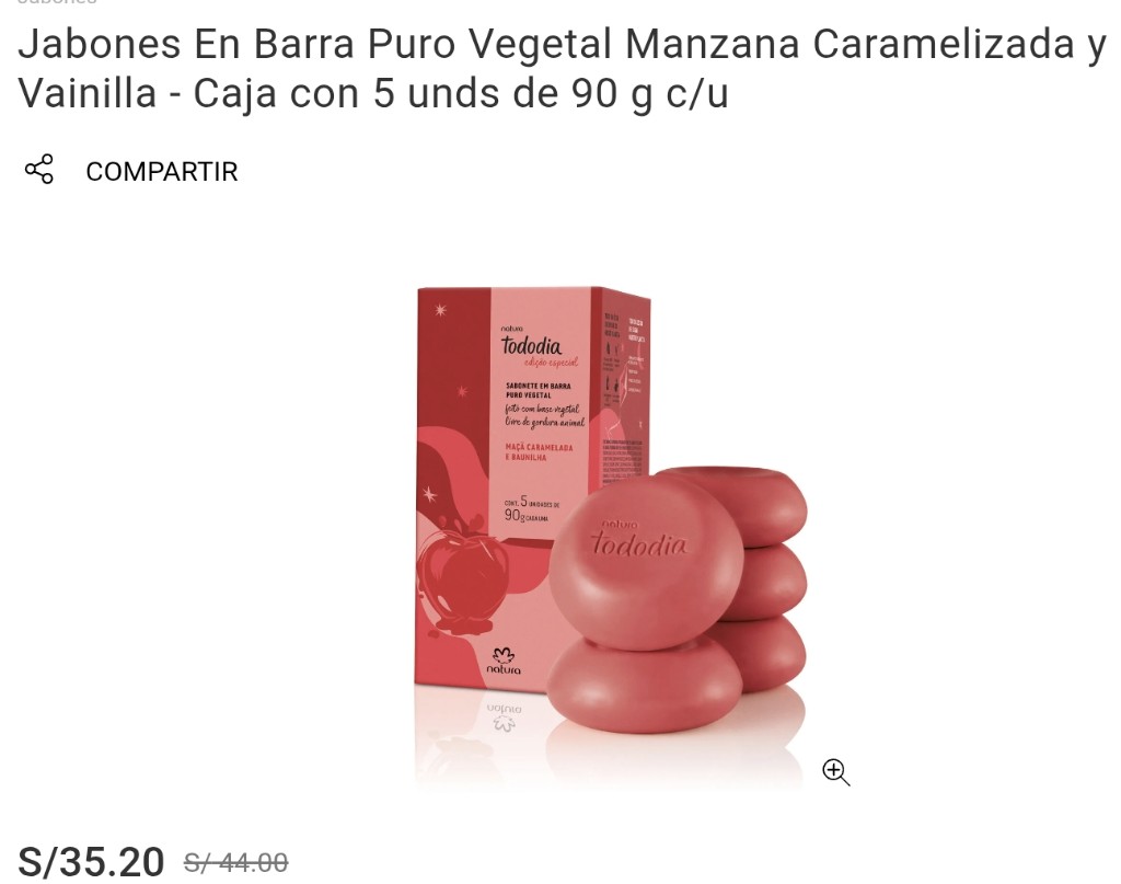 Jabones En Barra Puro Vegetal Manzana Caramelizada y Vainilla - Caja con 5 unds de 90 g c/u