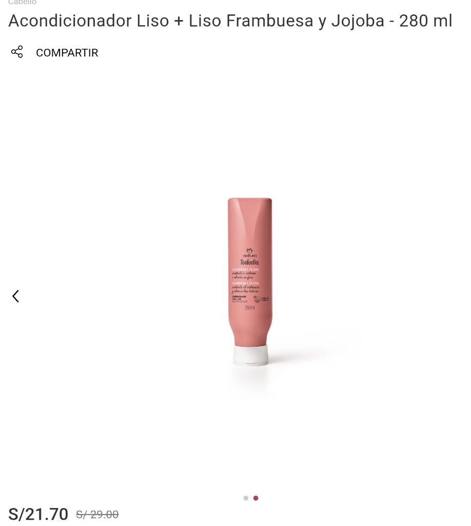 Acondicionador Liso + Liso Frambuesa y Jojoba - 280 ml- NATURA