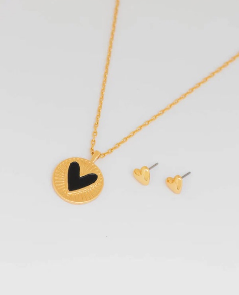 Collar Corazón Negro + Aretes