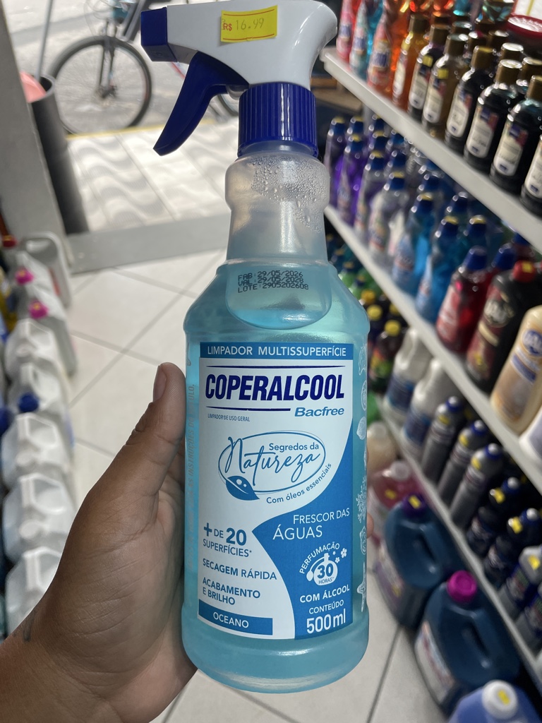 LIMPADOR LÍQUIDO MULTISSUPERFÍCIES COM ÁLCOOL FRESCOR DAS ÁGUAS COPERALCOOL BACFREE SEGREDOS DA NATUREZA FRASCO 500ML BORRIFADOR