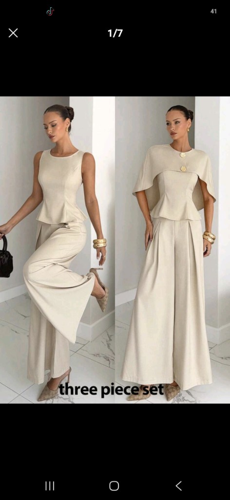 conjunto de 3 piezas pantalon ancho.