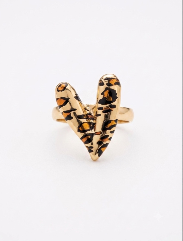 Anillo dorado corazon animal print