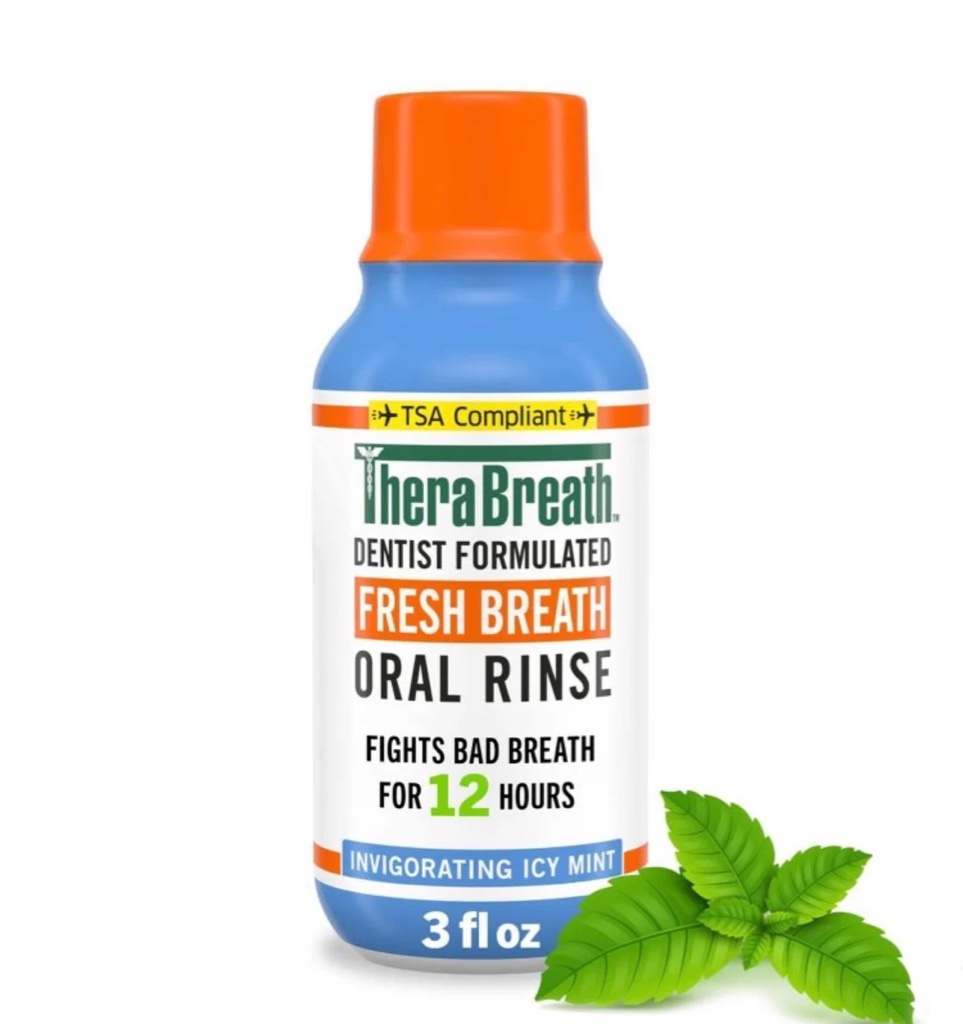 TheraBreath Enjuague oral formulado por dentistas Fresh Breath, menta helada, 3 onzas