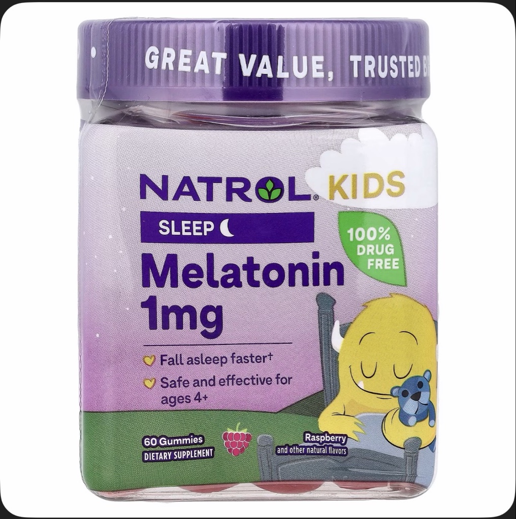 Natrol Gomitas con melatonina para niños de 4 años en adelante, Frambuesa, 1 mg, 60 gomitas