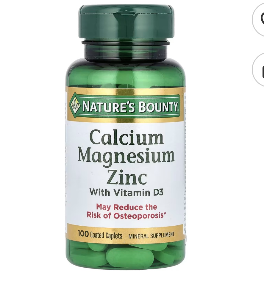 Calcio, magnesio y zinc con vitamina D3, 100 comprimidos oblongos recubiertos