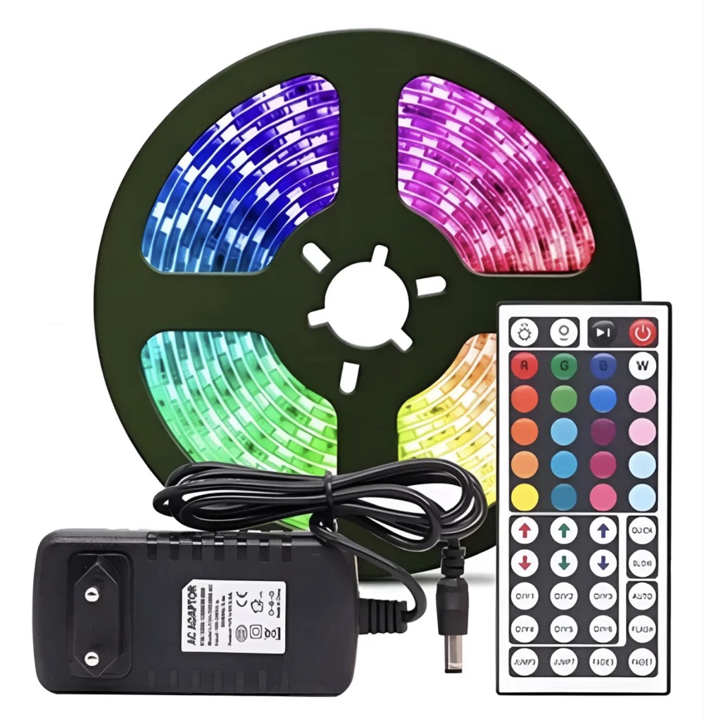Cinta De Luz Led 5 Metros Rgb Control Remoto Adaptador 12v