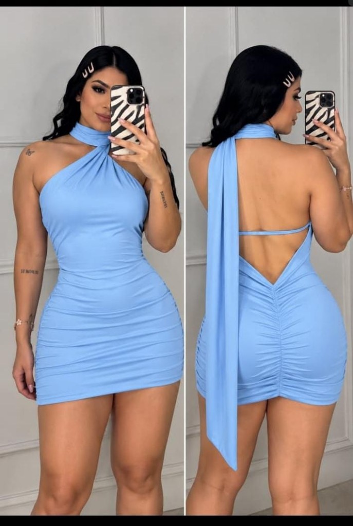 Vestido azul halter corto