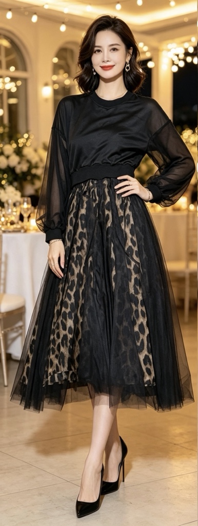 Vestido abrigado de tul, combinado como tigresa