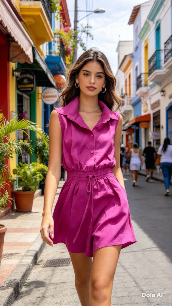 Vestido fucsia sin mangas