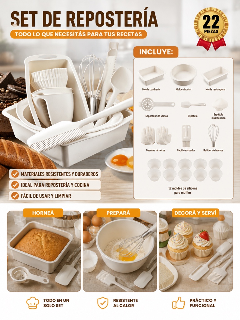 Set de reposteria silicona moldes 22 piezas