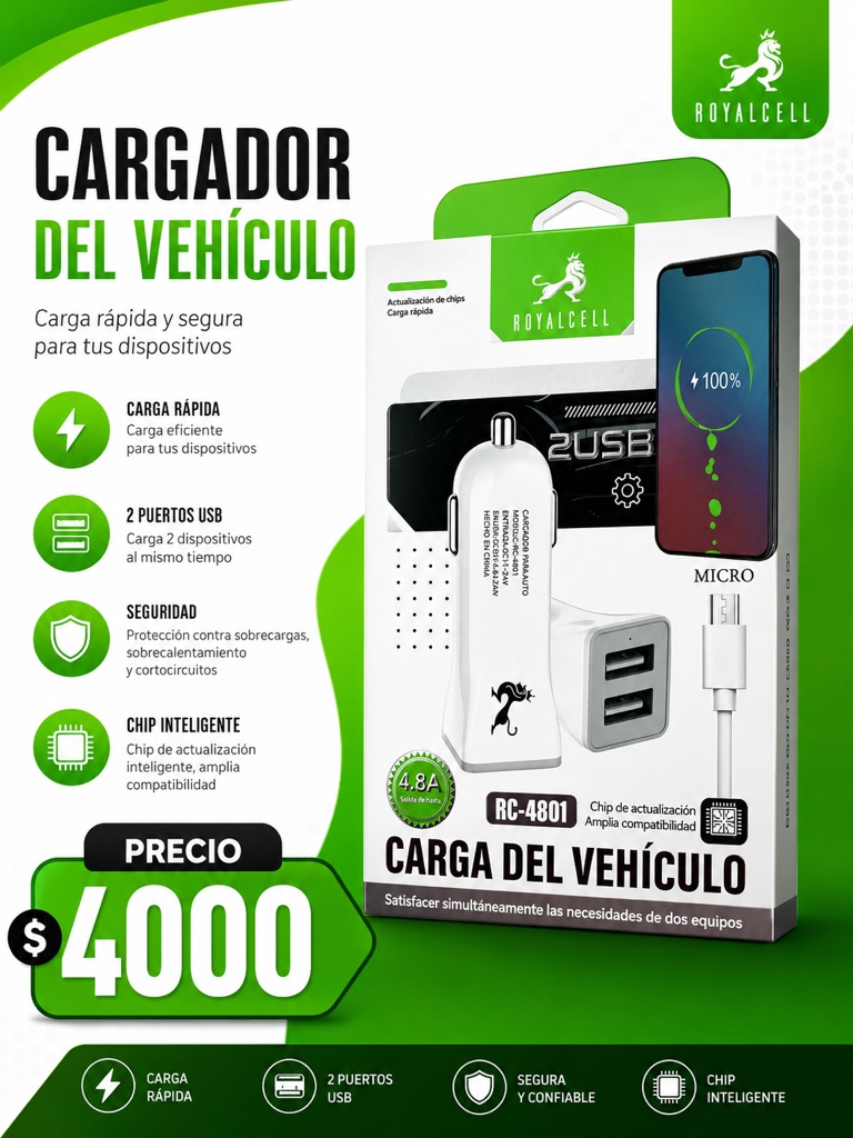 Royalcell cargador vehicular 2 USB