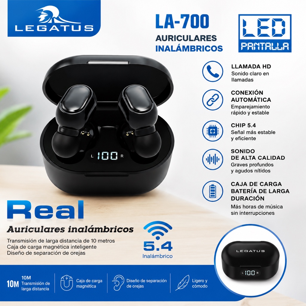 Legatus LA-700 auriculares inalambricos negros