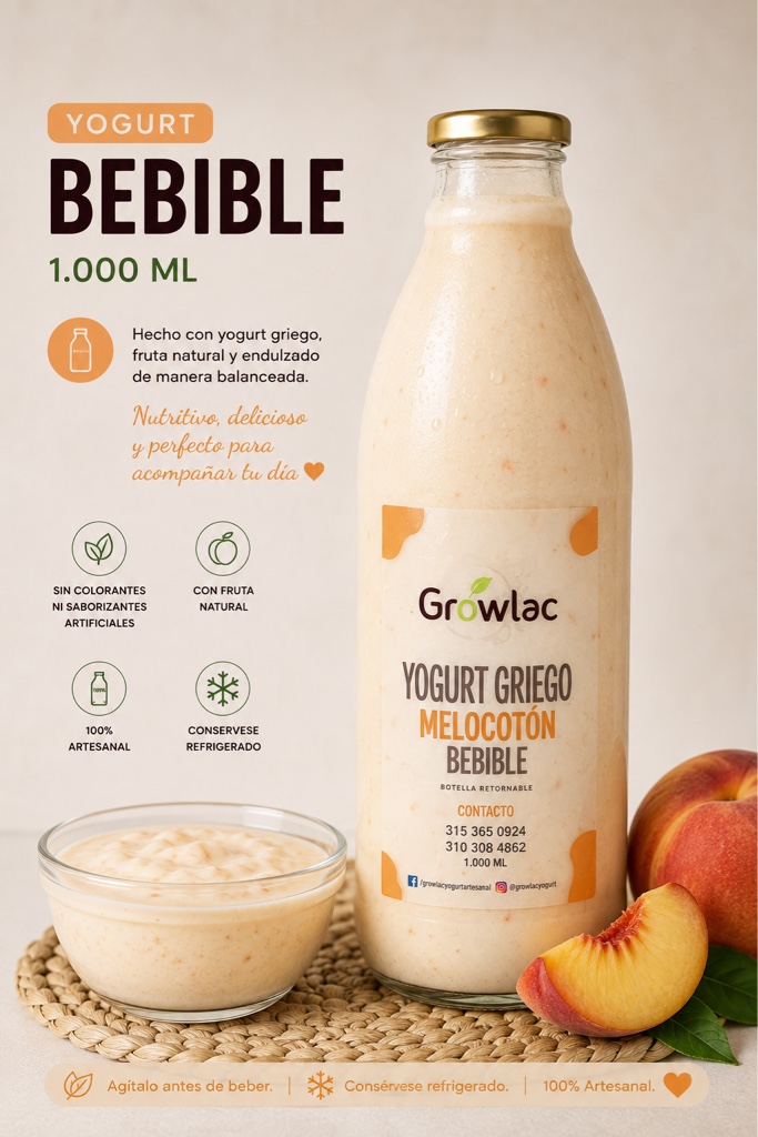 Growlac Yogurt Griego Melocotón Bebible 1L