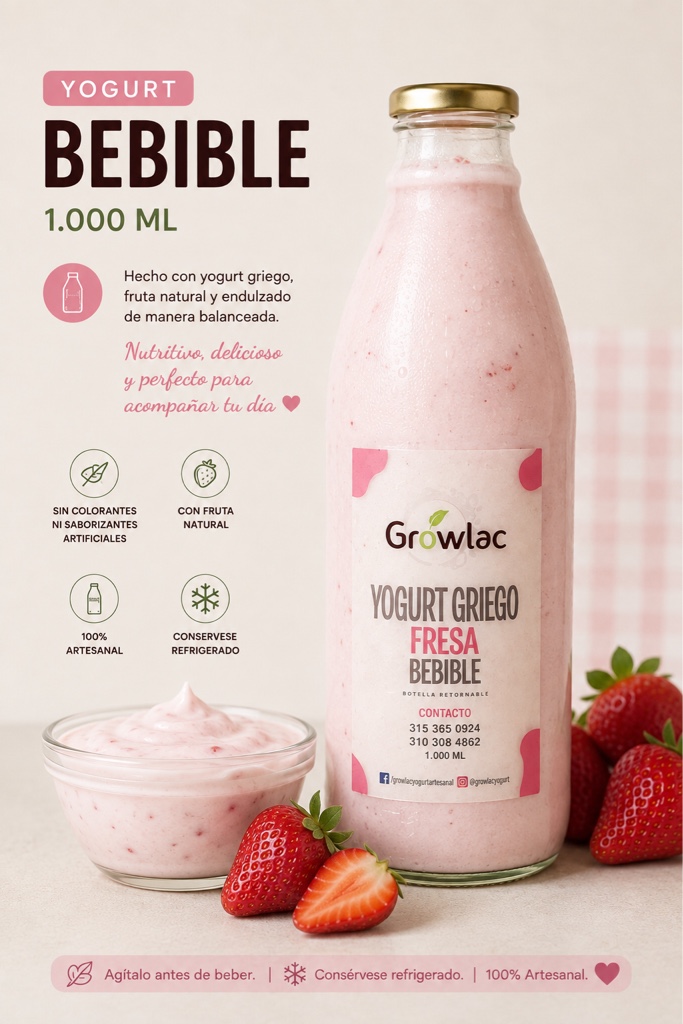 Growlac Yogurt Griego Fresa Bebible 1L
