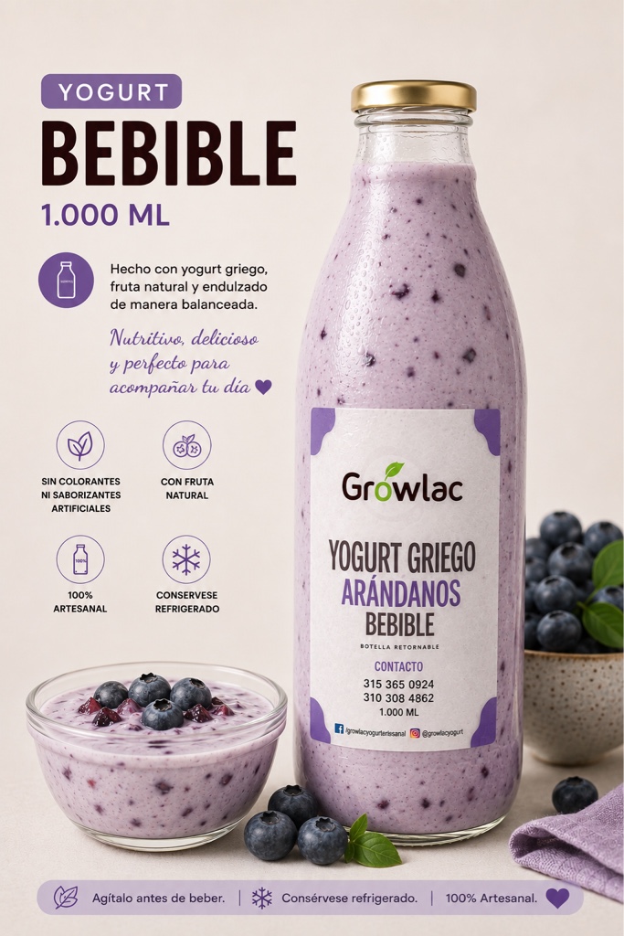 Growlac Yogurt griego arándanos bebible 1L