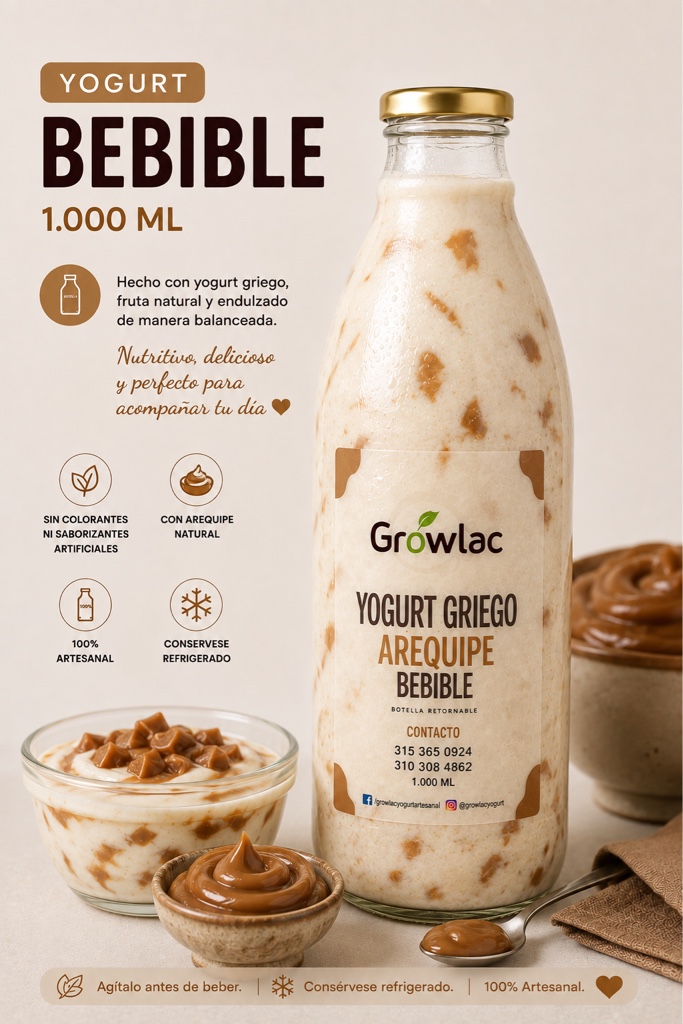 Growlac yogurt griego arequipe bebible 1L