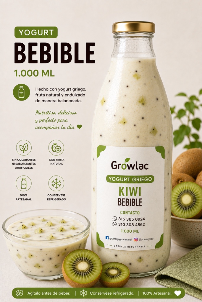 Growlac Yogurt Griego Kiwi Bebible 1L