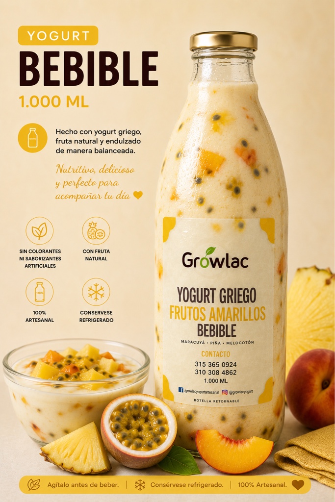 Growlac Yogurt Griego Frutos Amarillos 1L