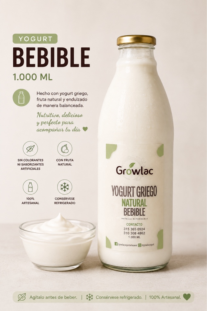 Growlac yogurt griego natural bebible 1L