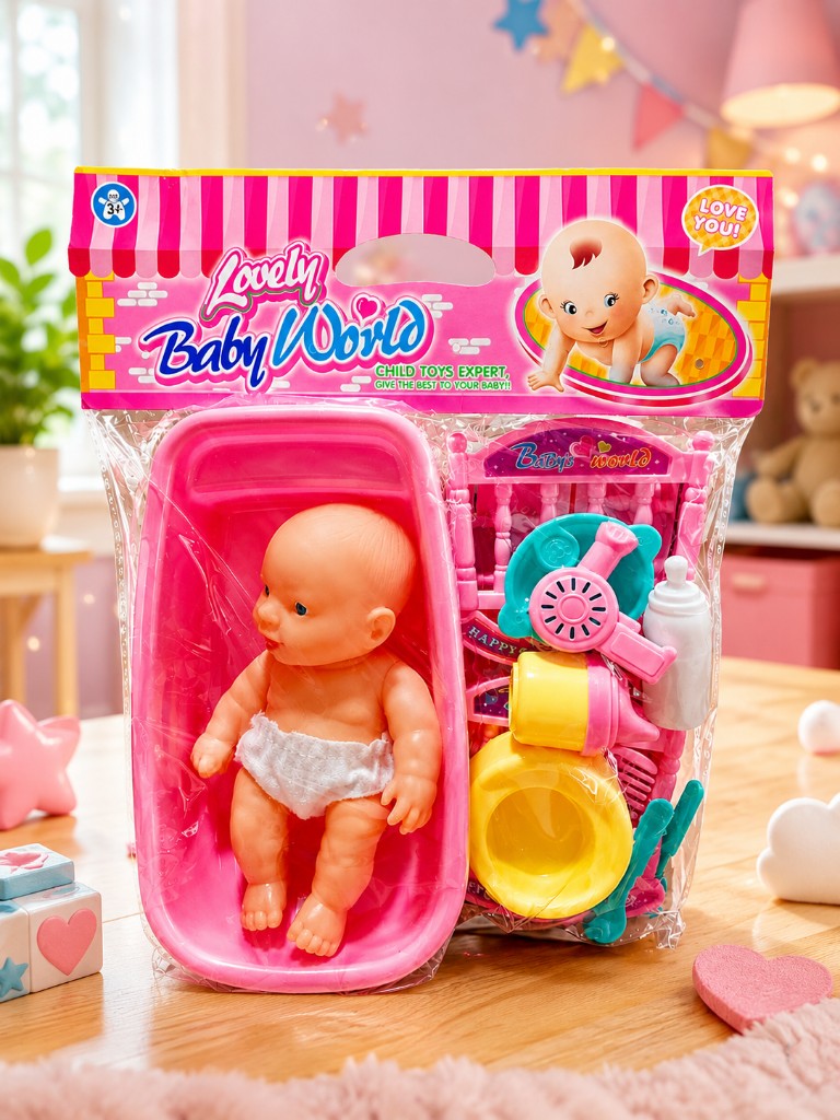 BEBE CON CUNA Y BAÑERA