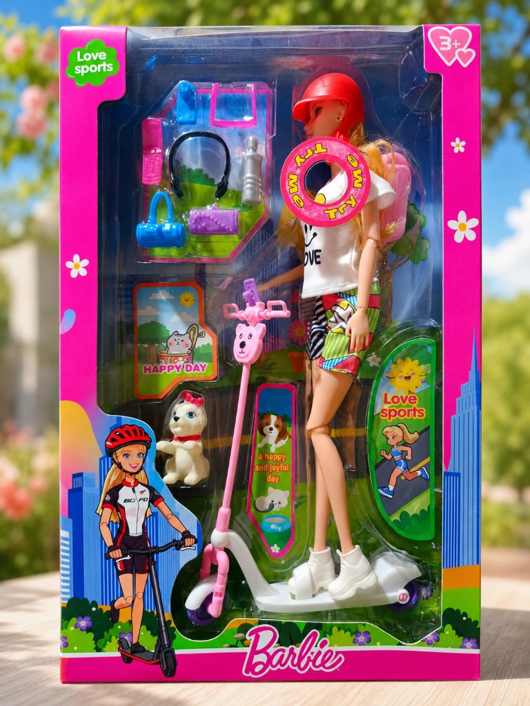 MUÑECA BARBIE CON SCOOTER Y ACCESORIOS