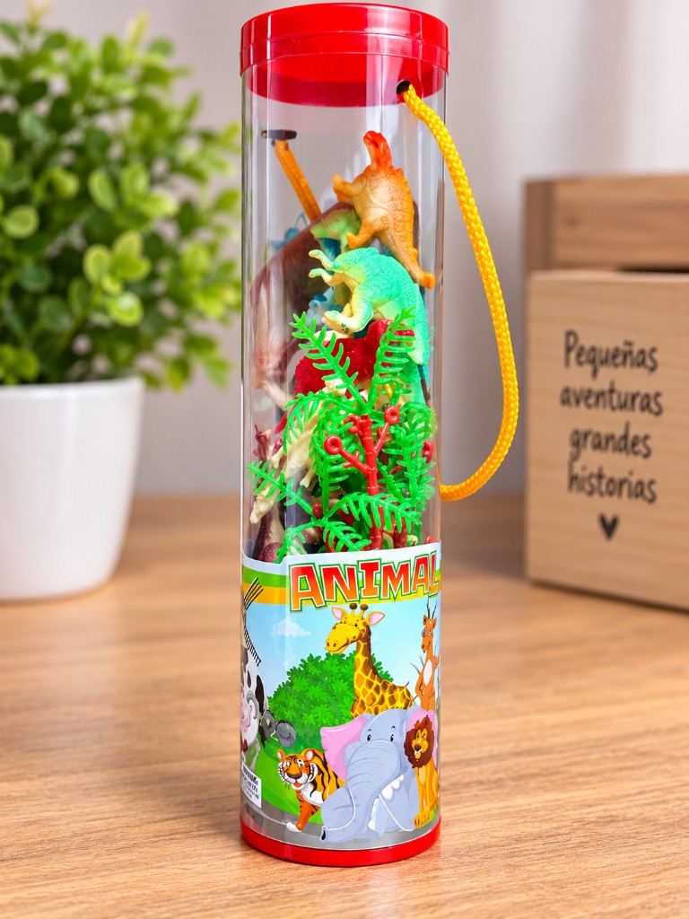 TUBO DE MINI ANIMALES Y DINOSAURIO