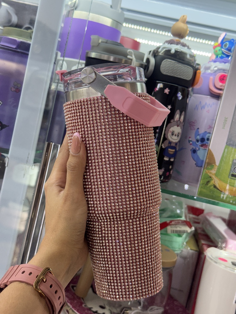 Termo rosa con brillo