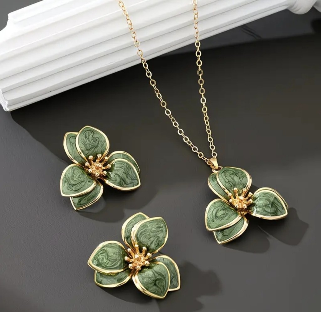 Conjunto "Florecer" Dorado y Verde