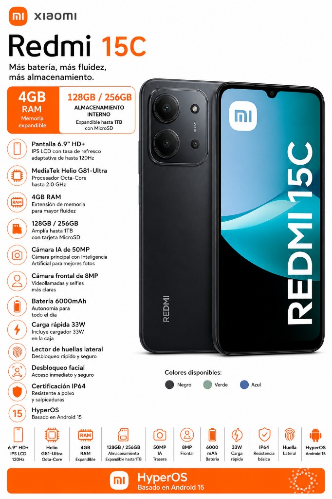 Xiaomi Redmi 15C 4GB+256GB Negro