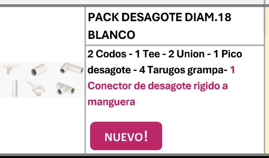Pack desagote SARSA blanco diam.18