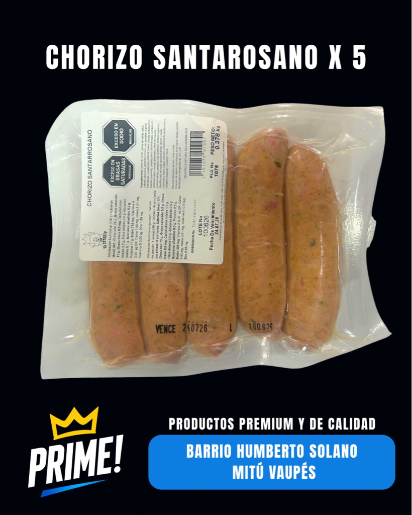 Chorizo Santarosano x 5 UND