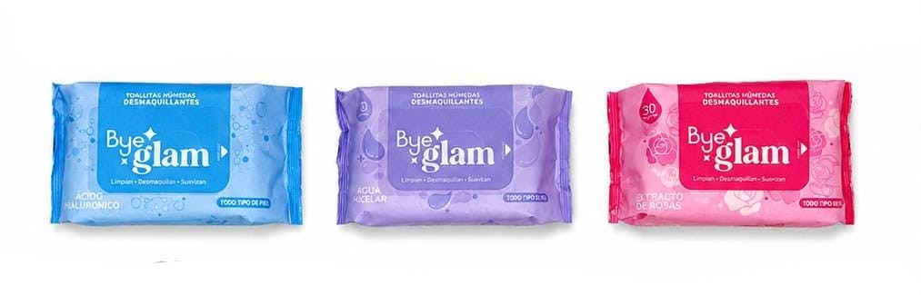 Pañitos desmaquillantes Bye Glam toallitas húmedas azules